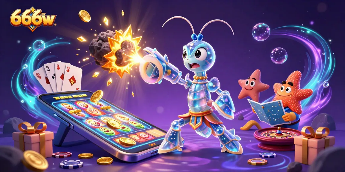 Join the adventure in 666w, where a mantis shrimp bursts golden gems while exploring an underwater casino!