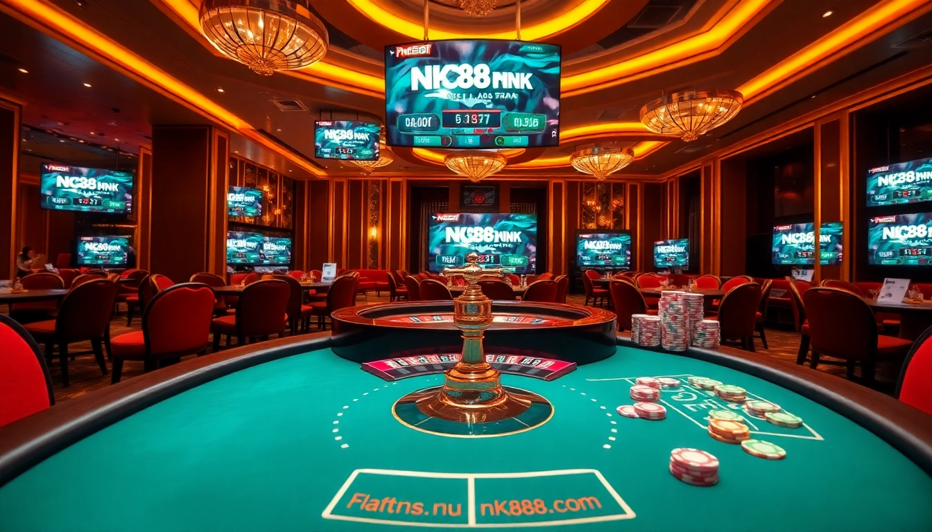 Experience excitement at https://nk88nk.com/ with players engaged at a luxurious casino table.