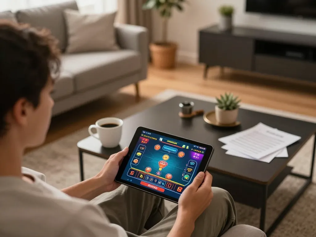 Player enjoying a live dealer game on Net88 app in a cozy living room setting