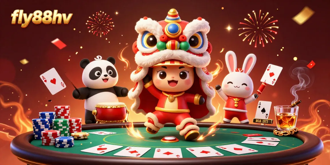 Engage with thrilling poker action at fly88hv featuring vibrant characters celebrating in a festive setting.
