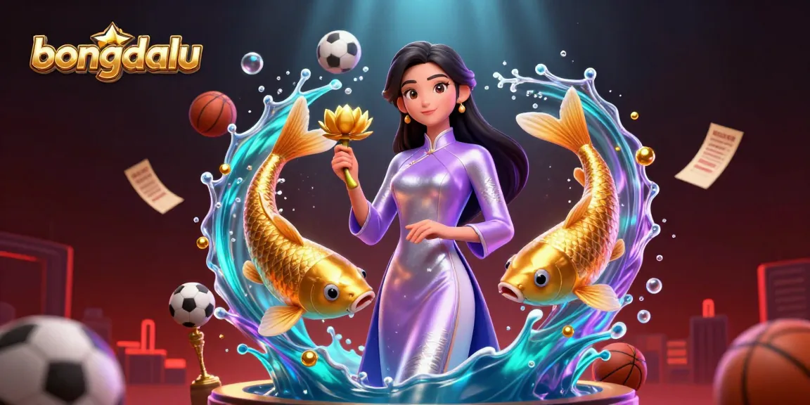 Bet on bongdalu with live scores, sports balls, and golden koi fish enhancing the excitement of sports betting.