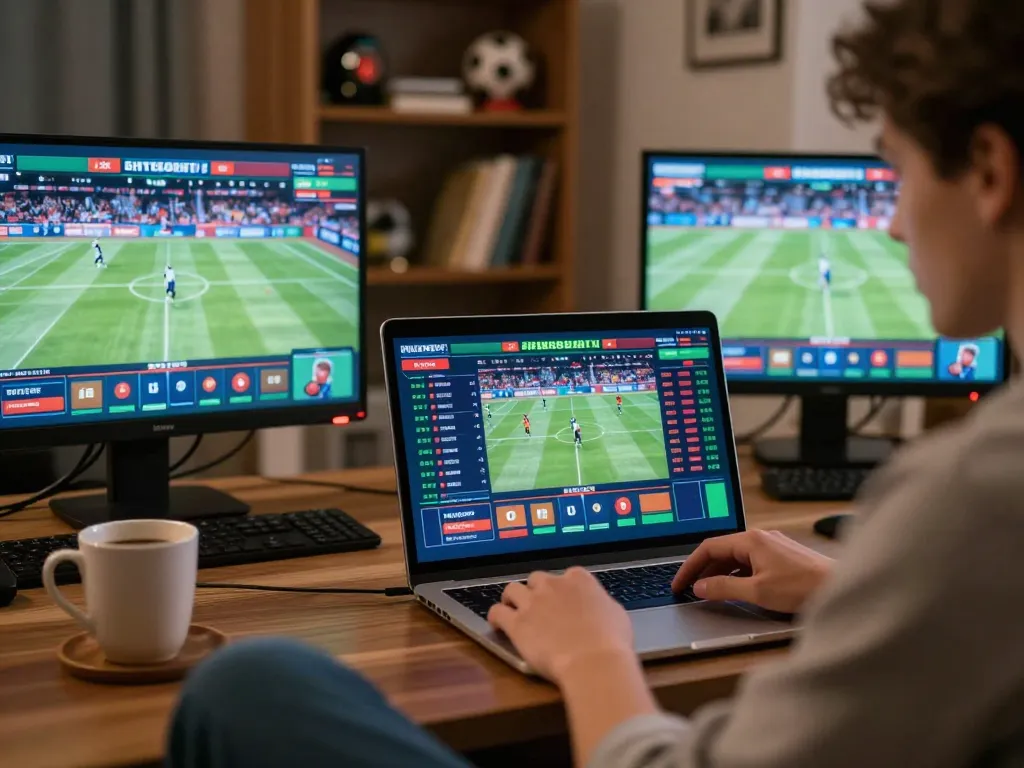Engage in sports betting at home with 28betca on multiple screens showing live events