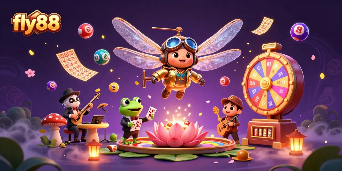 Experience the excitement of fly88 as a vibrant dragonfly pilot and frog croupier engage in dynamic casino action.
