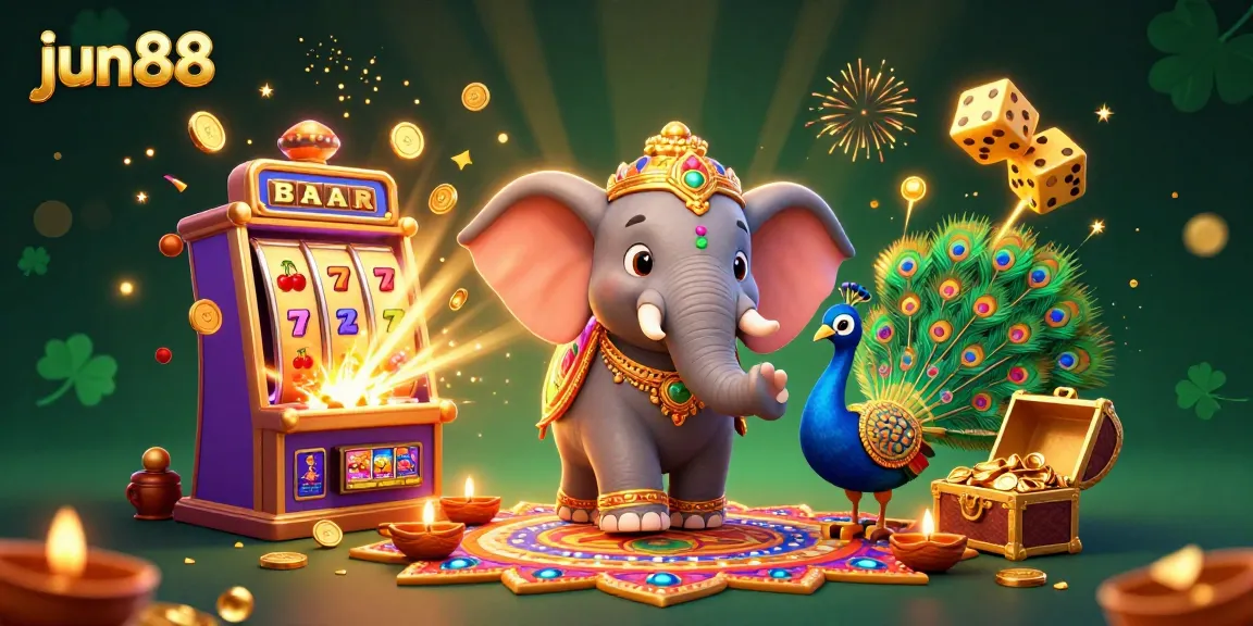 Experience thrilling jackpots at jun88 with vibrant 3D slot machines and festive illustrations.