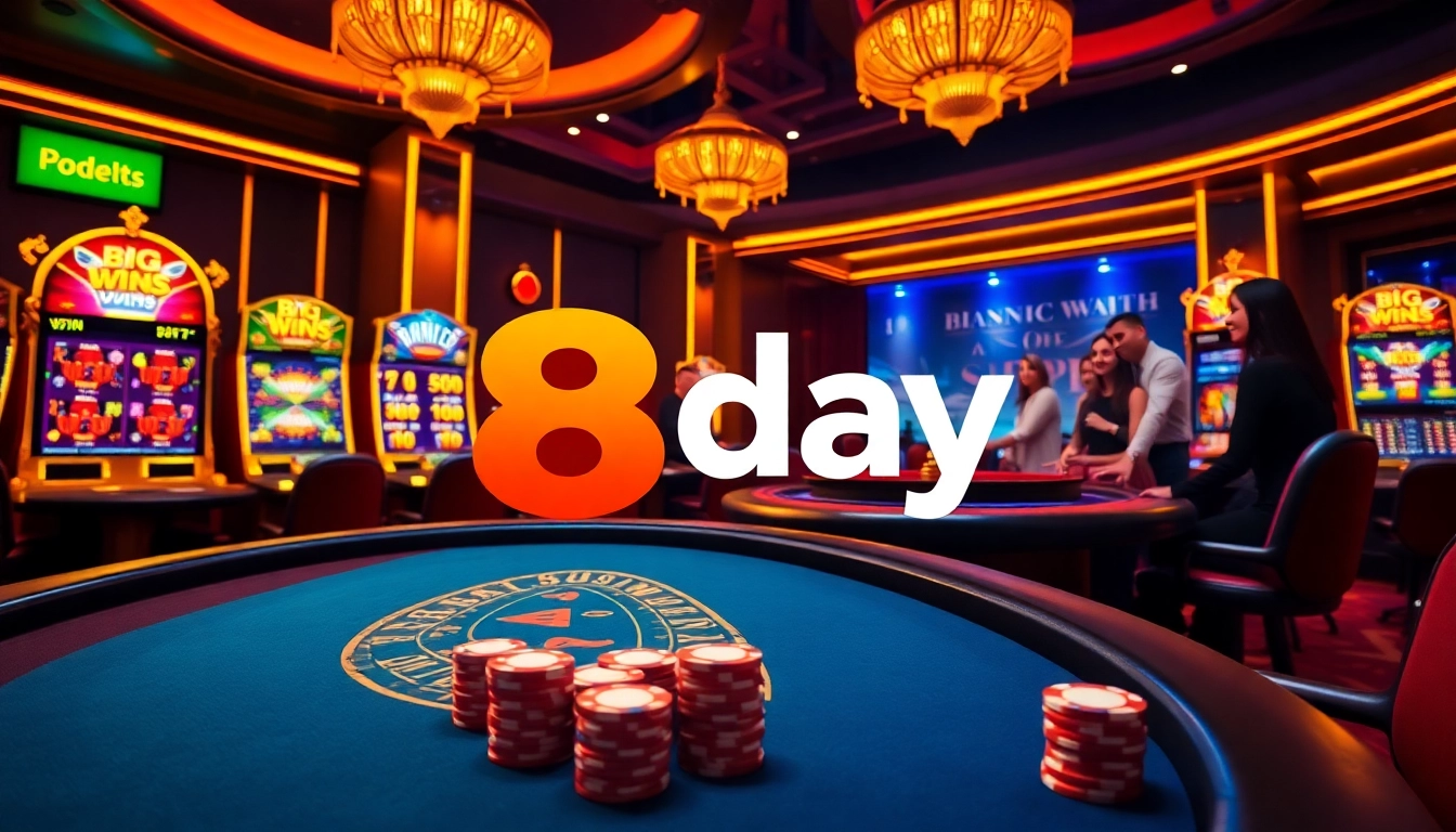 Engaged gamblers enjoying a thrilling online experience at 8day casino, showcasing excitement and luxury.