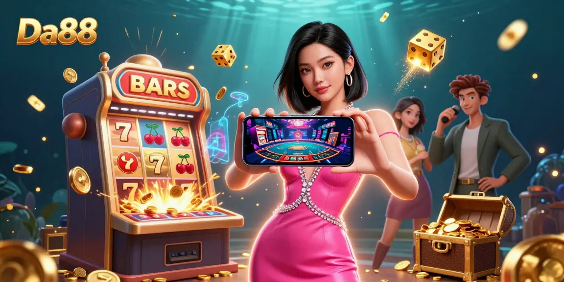 Play live dealer games at Da88 with a confident woman showcasing mobile casino excitement.
