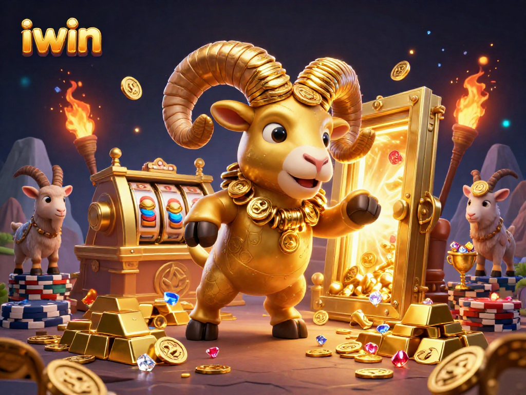 Spin the reels and win with iwin in an action-packed 3D casino scene filled with treasure.