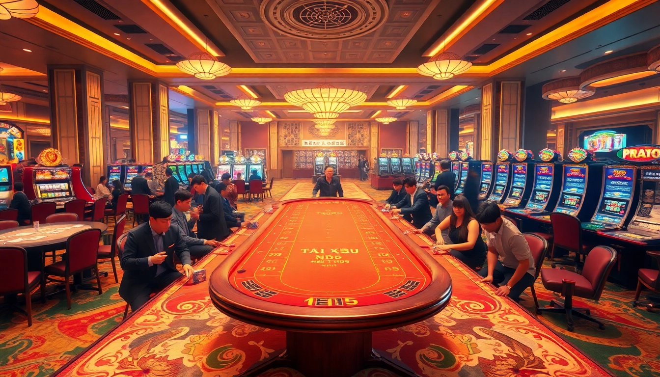 Tài Xỉu MD5 action with players enthusiastically betting at a luxurious casino table.