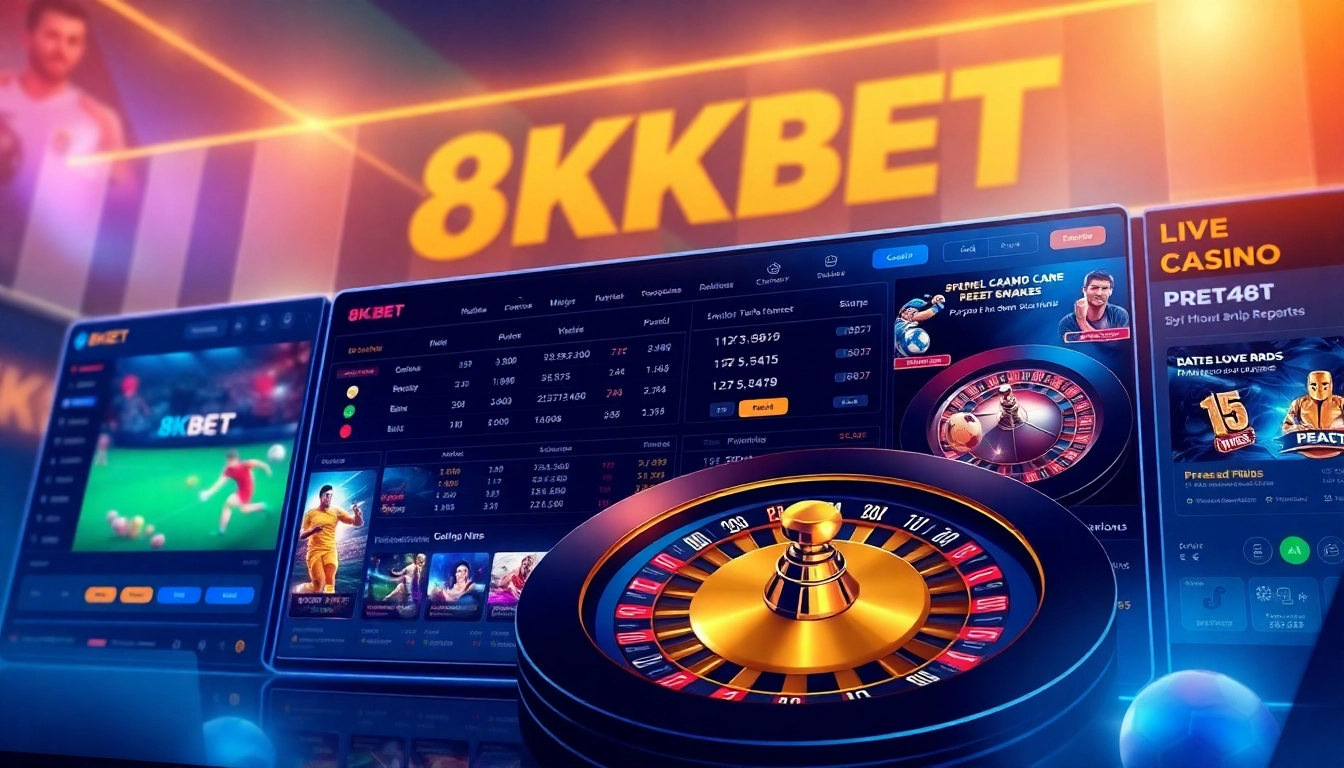 8KBET online betting platform interface highlighting sports and casino games.