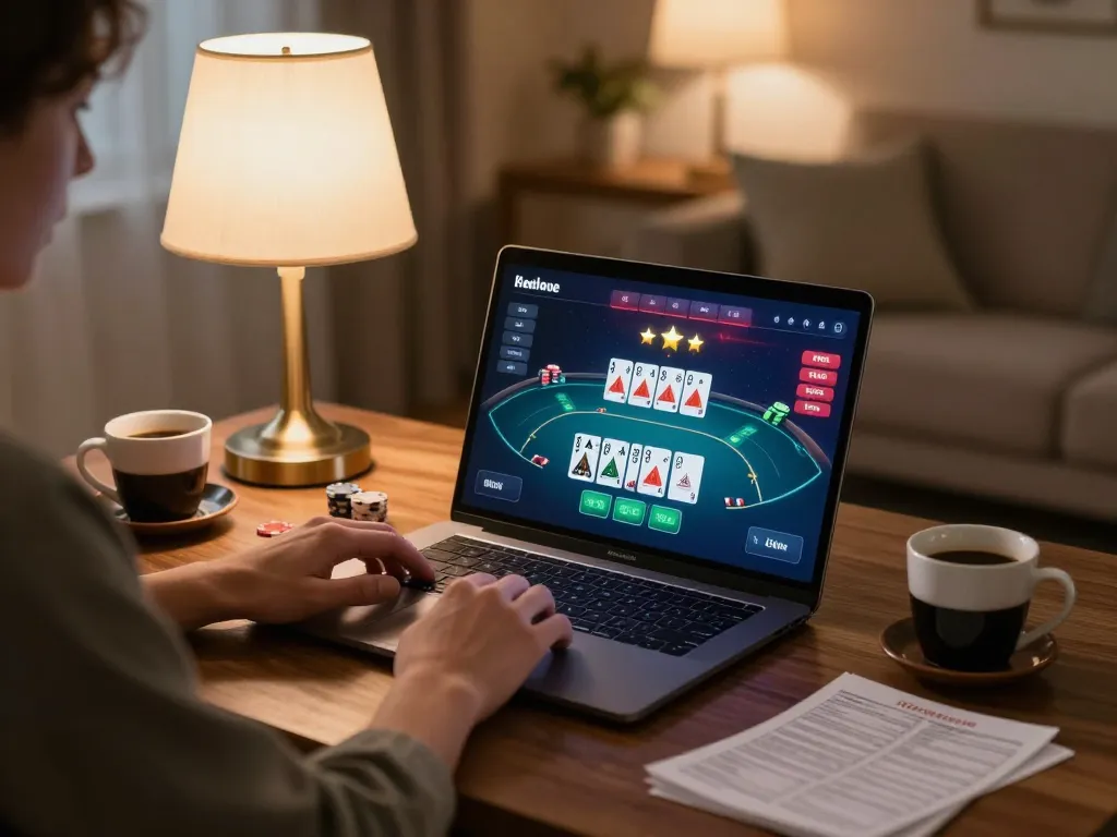 Play online at au88 com showcasing poker strategy in a cozy home setting