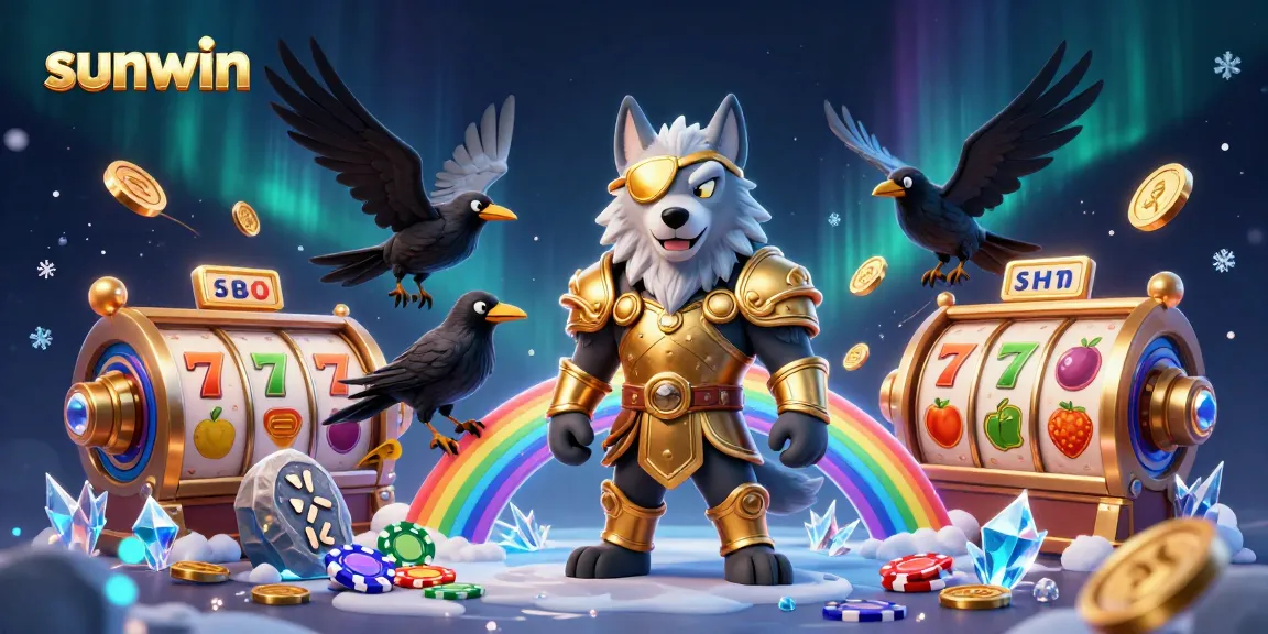 Experience the thrill of sunwin with a vibrant 3D illustration depicting a Norse-themed casino scene filled with dynamic slot elements.