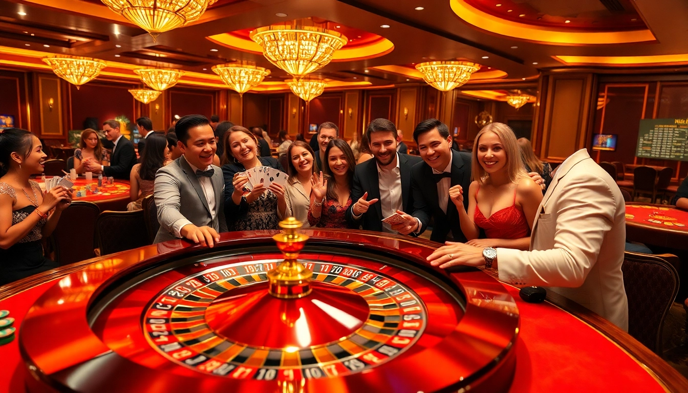 Experience the thrill of newphim as players celebrate a win at a luxurious casino table.