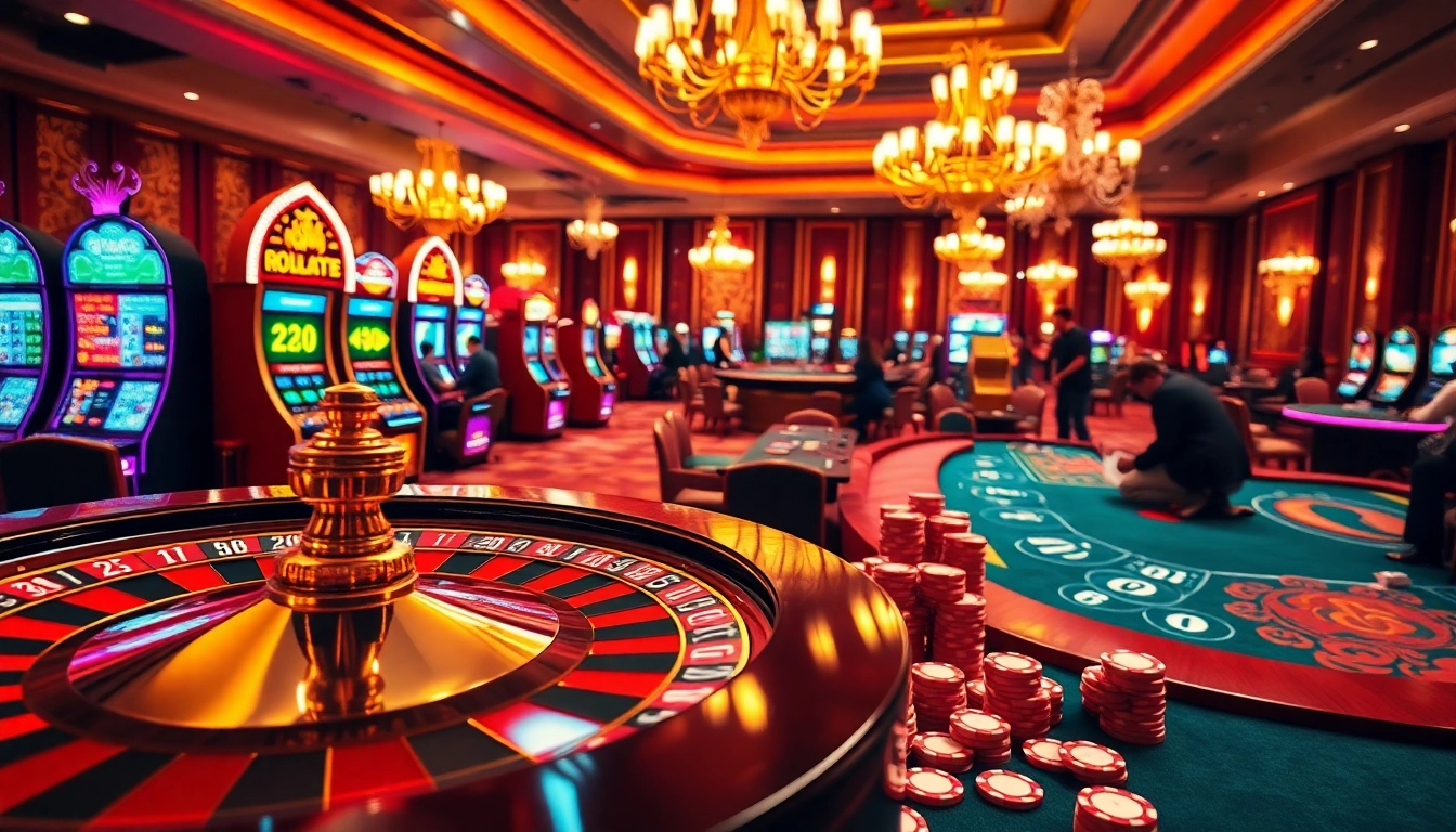 Experience the excitement of winning at https://f168biz.com/ with a vibrant casino scene featuring a roulette wheel.