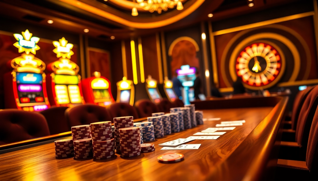 Players enjoying an exciting game at PS 99's luxurious poker table, surrounded by vibrant casino elements.