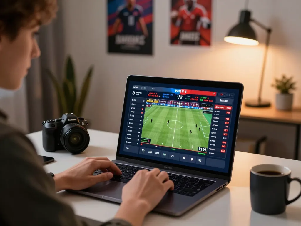 UU88 sports betting setup showing live odds on a laptop screen, capturing excitement in a modern home.