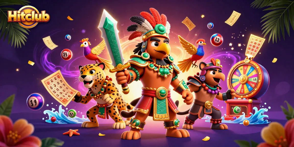 Hitclub showcases vibrant lottery elements and characters in a dynamic casino scene, perfect for engaging players.
