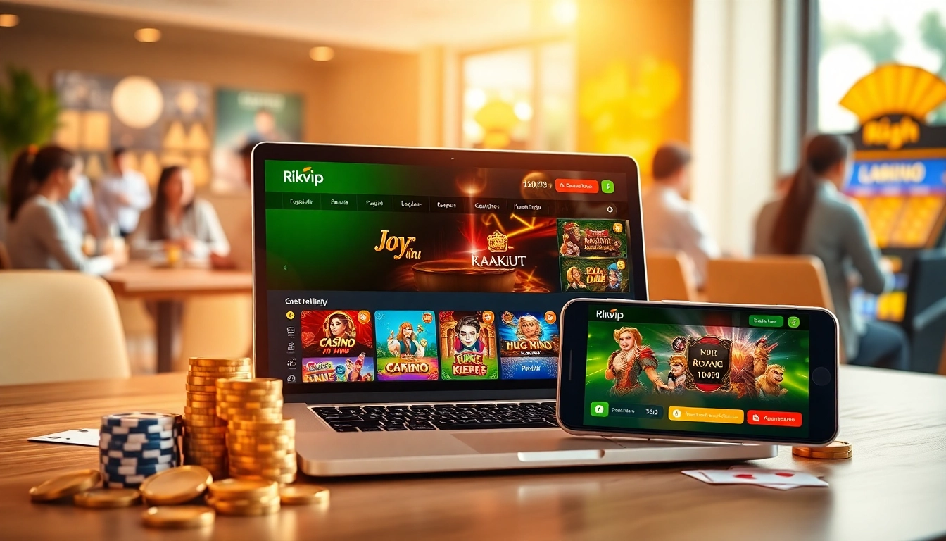 Experience the excitement of Rikvip online gaming with a vibrant gaming scene showcasing Casino and Nổ Hũ games.