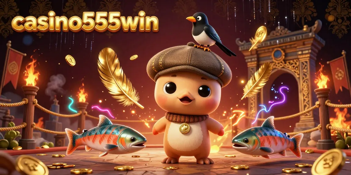 Experience thrilling games at casino555win with vibrant illustration featuring Nessie and casino elements.