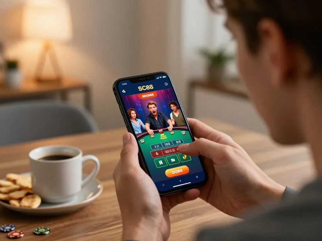 Engaging SC88 mobile casino app action showing live dealer table gameplay on smartphone screen.