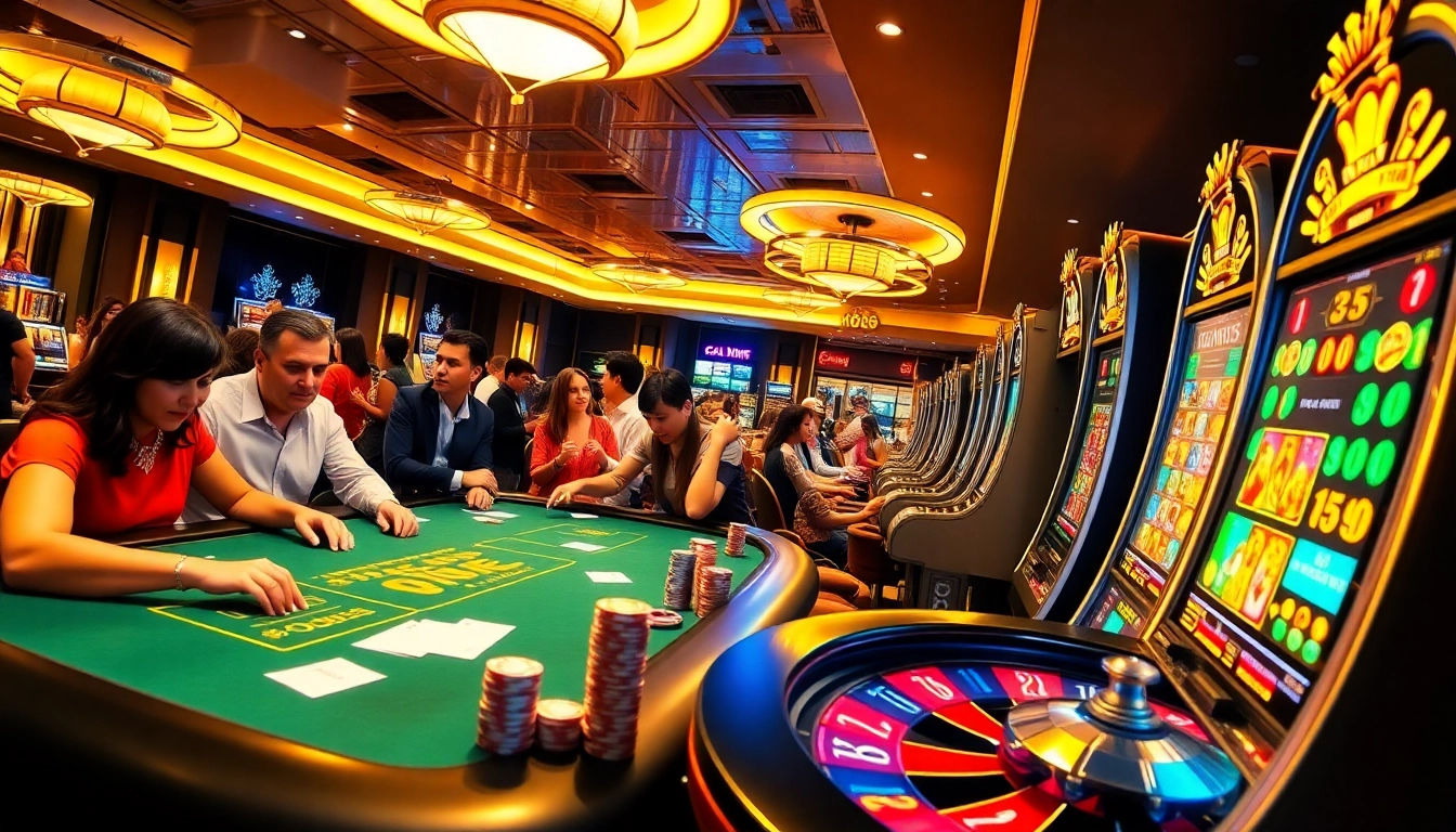 Engage in thrilling moments at OK8386 casino with vibrant poker tables, dynamic roulette wheels, and lively players.