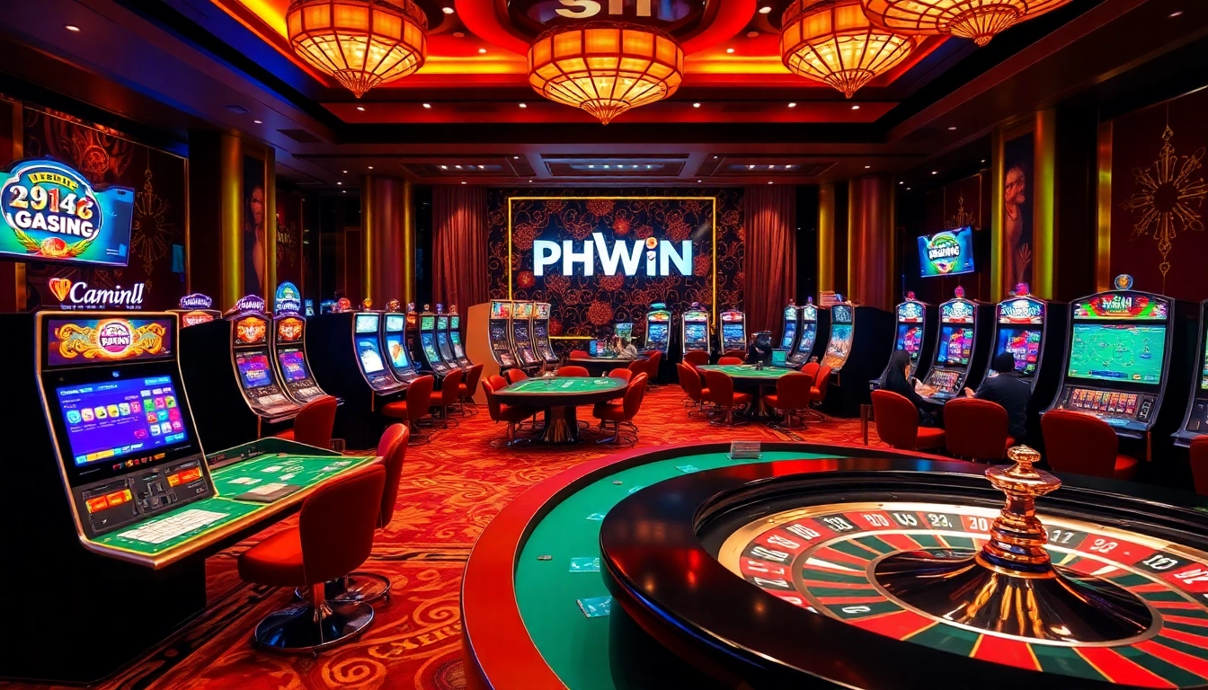 Experience the vibrant energy of gaming at PHWIN, with exciting slots, tables, and online betting screens.