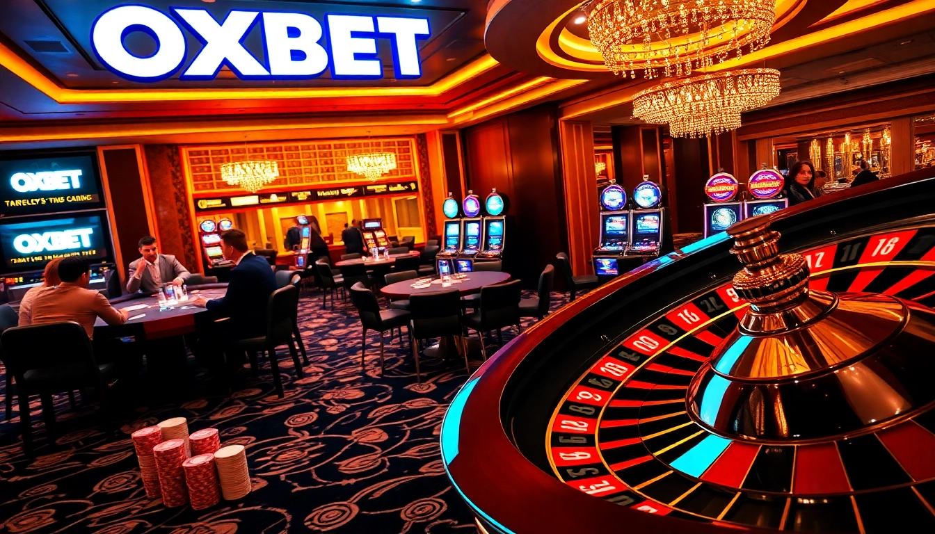 Players at an OXBET poker table enjoying a thrilling game with colorful chips and cards.