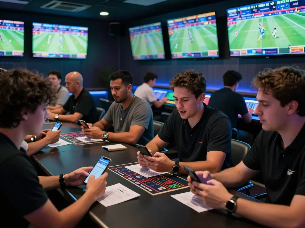 Fabet patrons engaging in live sports betting while enjoying a vibrant lounge atmosphere