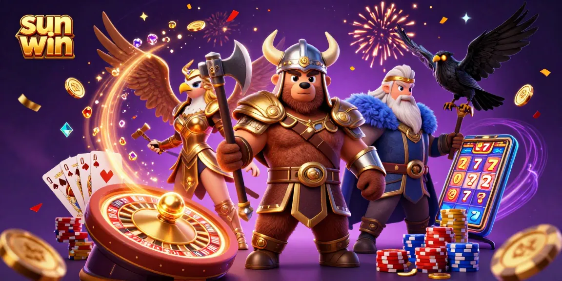 Win big at sun win with a vibrant 3D casino illustration featuring exciting game elements.