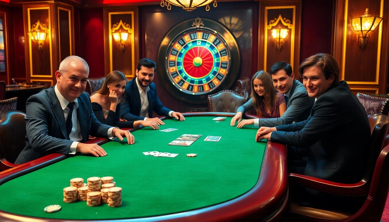 Exciting poker game scene at https://888vina.com/, featuring vibrant chips and a roulette wheel.