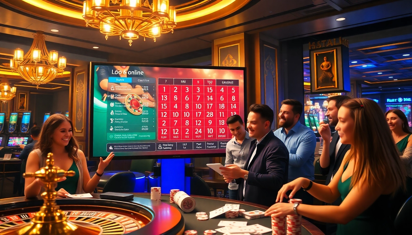 Engaging scene of players enjoying Lô đề online at a luxurious casino, highlighting excitement and community.