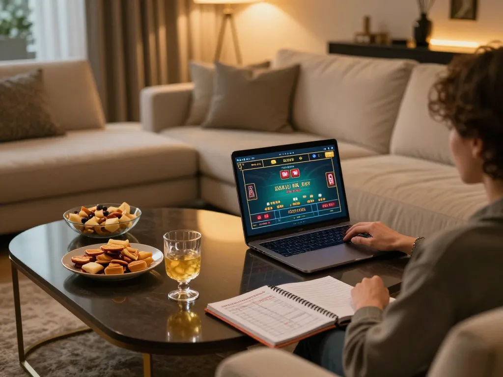 Engaging in online gaming with incakoin strategy notes visible during a cozy home session