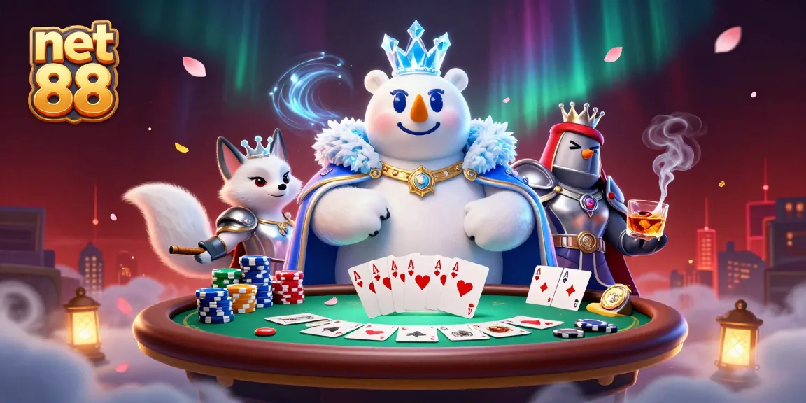 Experience thrilling gameplay at net 88 with a dynamic scene of poker and royal characters, perfect for gamblers.