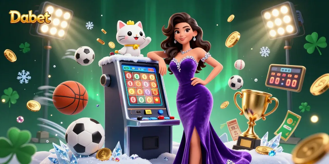 Dabet offers thrilling jackpots with a glamorous scene highlighting slots and excitement in gambling.