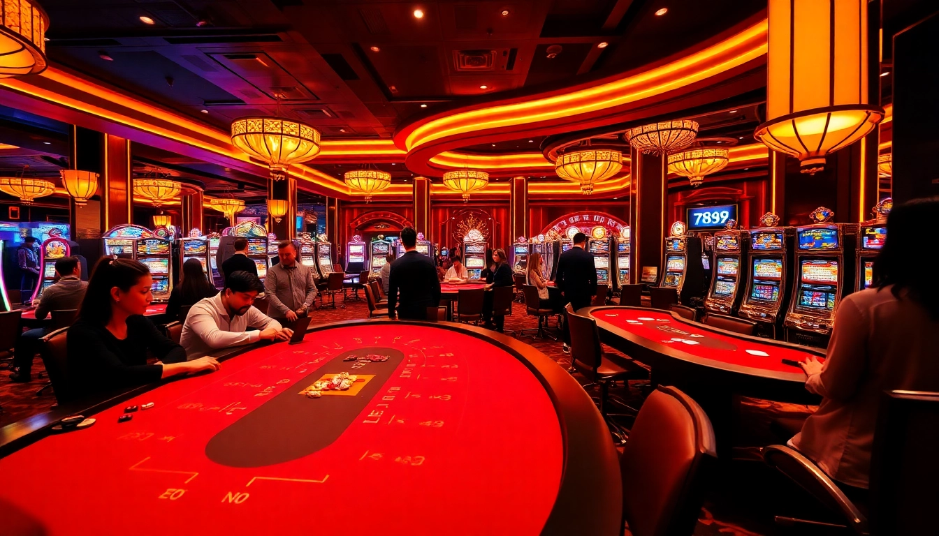 Exciting casino atmosphere at 789F with vibrant gaming tables and players.
