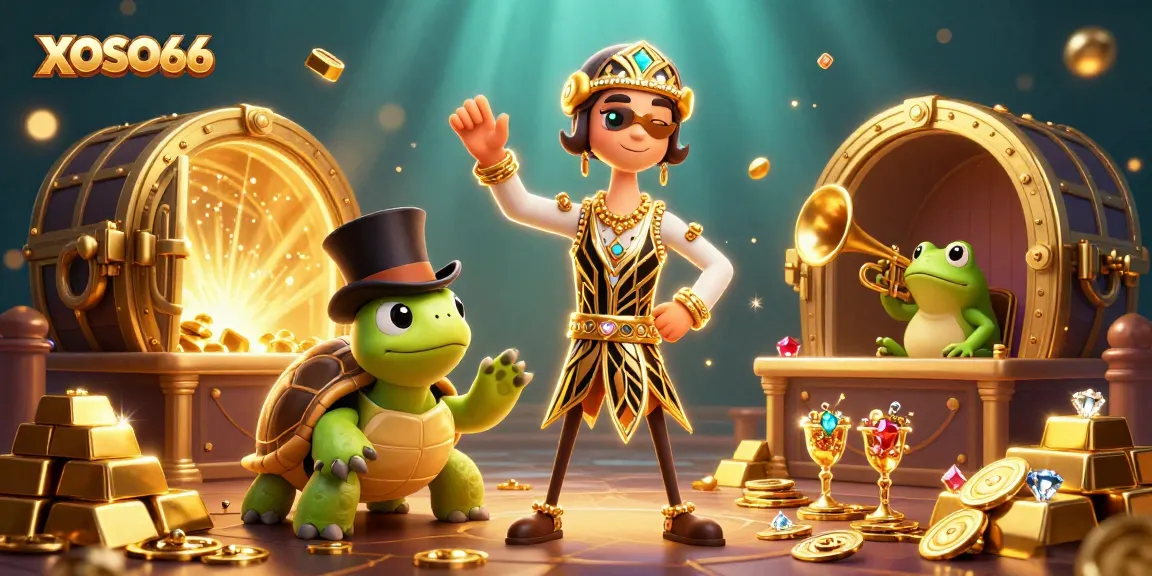 XOSO66 features vibrant casino characters amidst treasure, embodying rich gambling experiences.