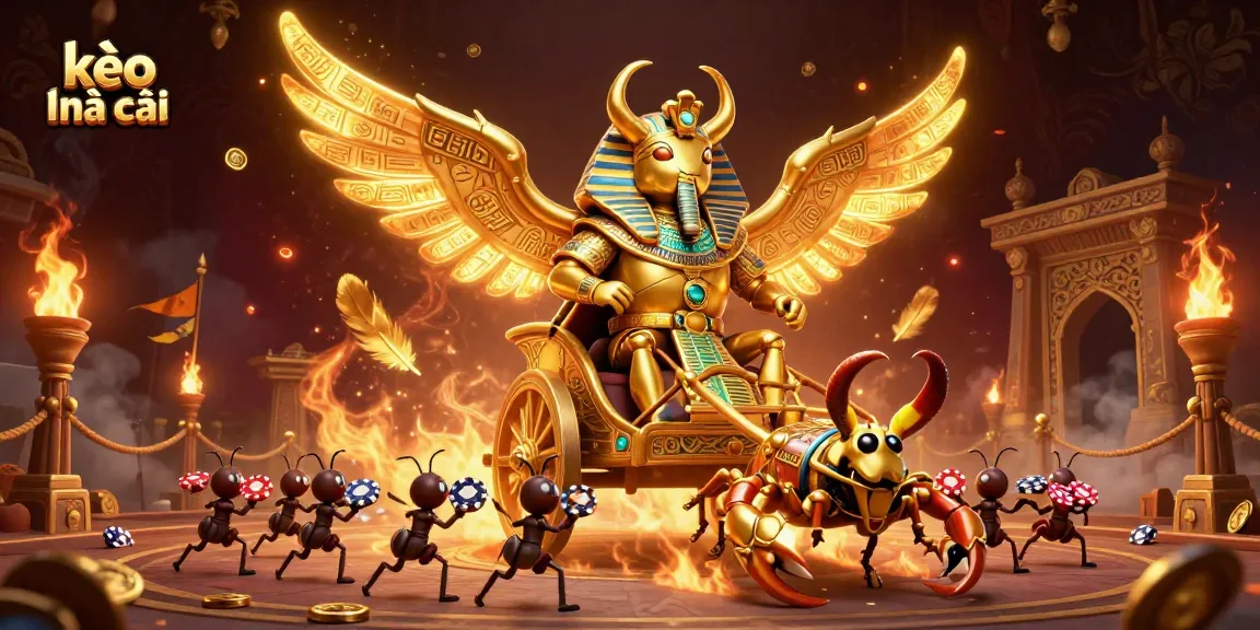 Experience kèo nhà cái successfully with a golden scarab beetle chariot scene filled with gambling elements.