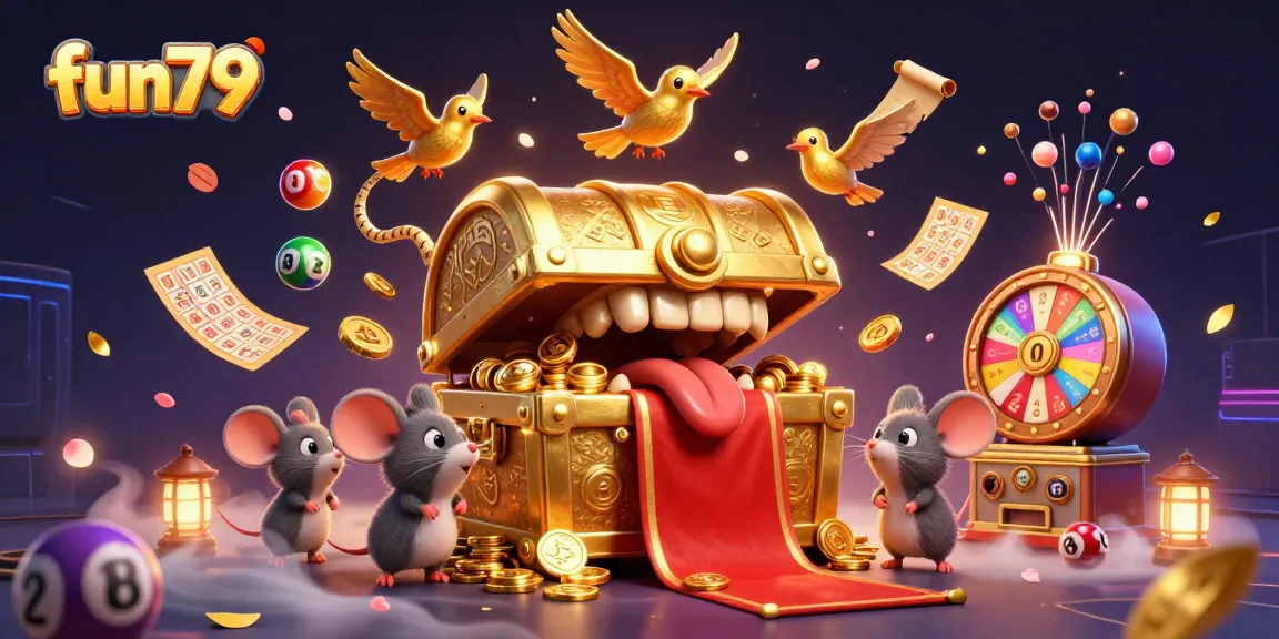 Win big with fun79's thrilling games and vibrant casino atmosphere featuring a golden treasure chest.