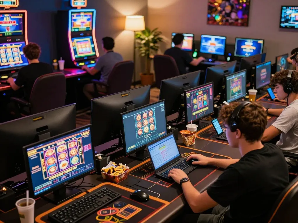 Players engaging with TT88 online casino on their devices, immersed in vibrant games