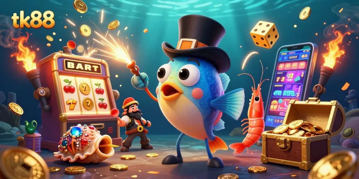 Experience thrilling wins at tk88 with glowing coins and exciting slot games in an enchanting underwater scene.
