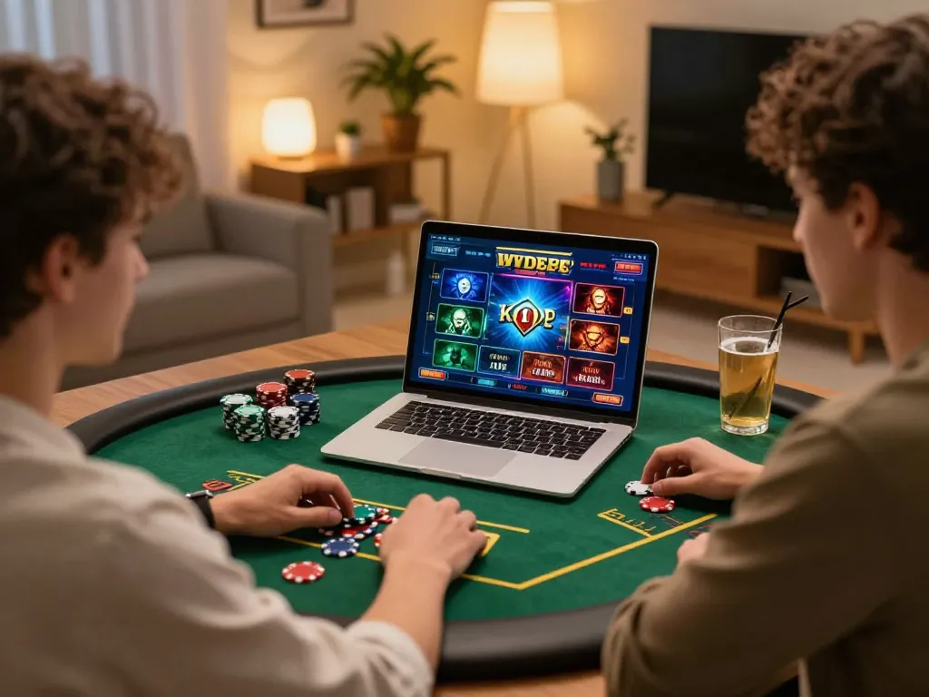 Player engaging in online casino gaming using laptop at home while exploring tr88.