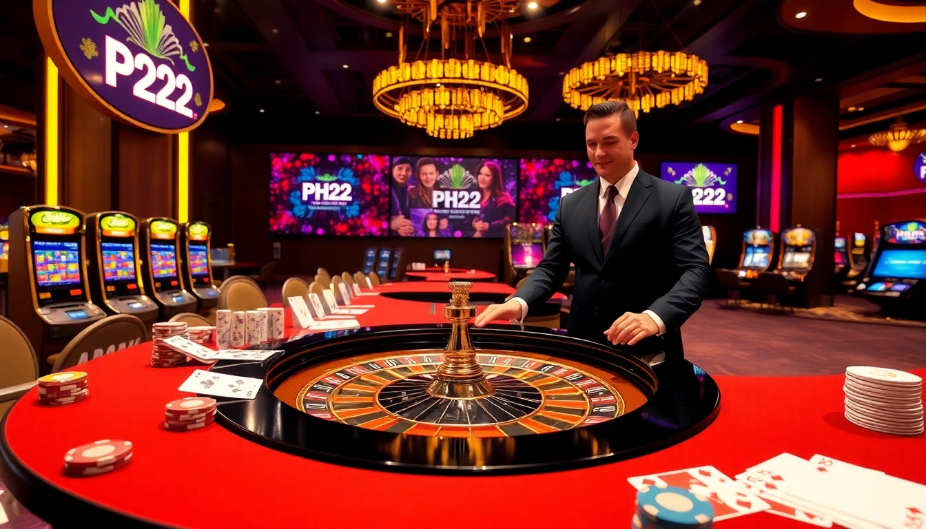Experience excitement with PH222 at a luxurious roulette table surrounded by vibrant casino elements.
