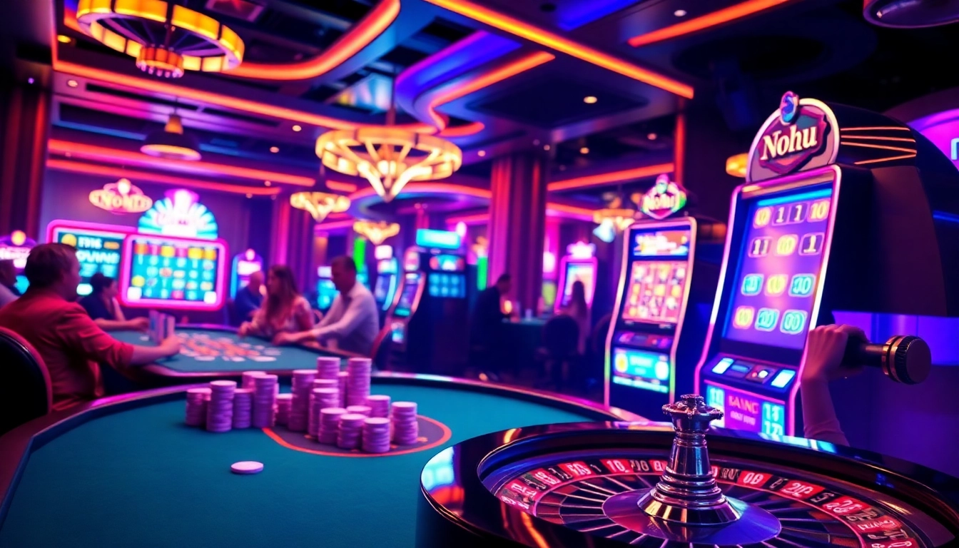 Nohu-themed slot machine jackpot celebration in a luxurious casino environment.