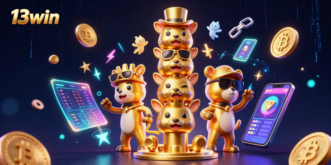 Experience vibrant gaming action with 13win's dynamic casino elements in an ultra-detailed illustration.