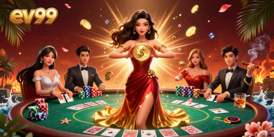 Celebrate winning moments with ev99 at this vibrant casino-themed illustration brimming with excitement.