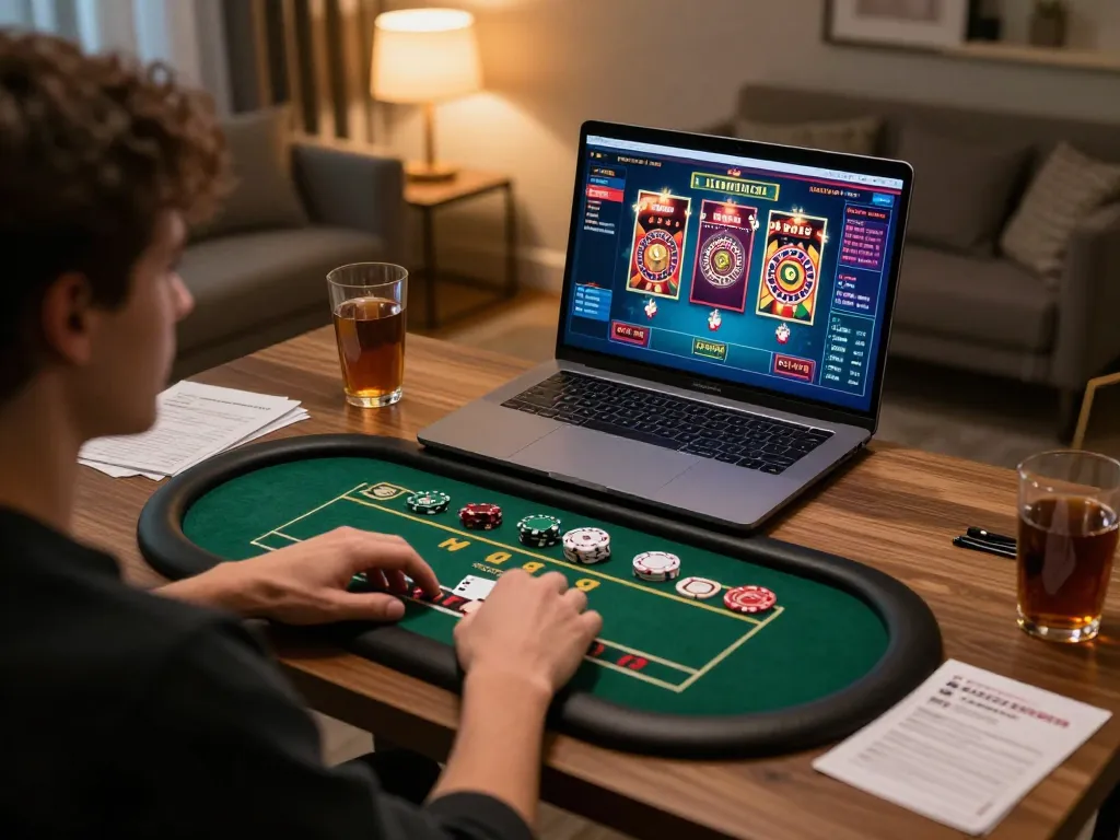 Engaged player experiencing HZ88 online gambling on a laptop in a modern home setup