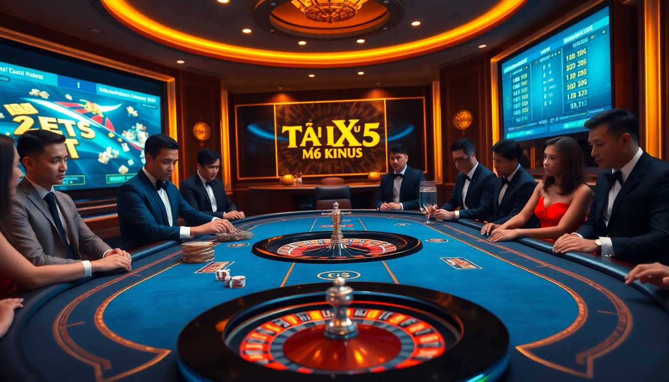 Experience Tài Xỉu MD5 at a luxurious gaming table in this vibrant casino scene.