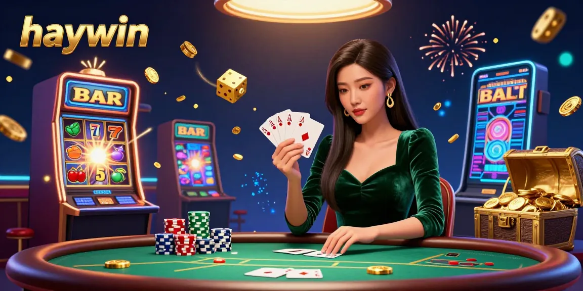 Experience excitement with haywin's vibrant 3D casino scene featuring a strategic poker player.