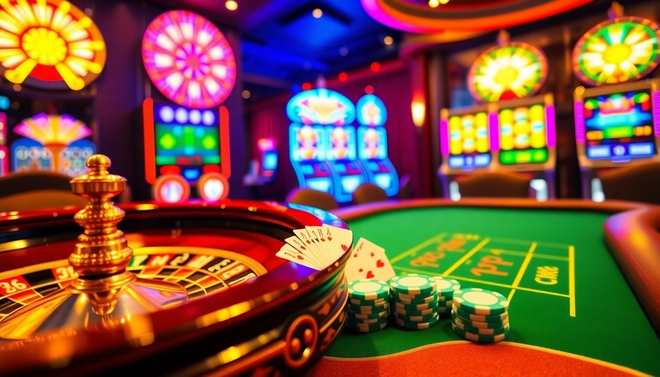 Experience the thrill of luck8 in a lavish casino with roulette and poker tables.