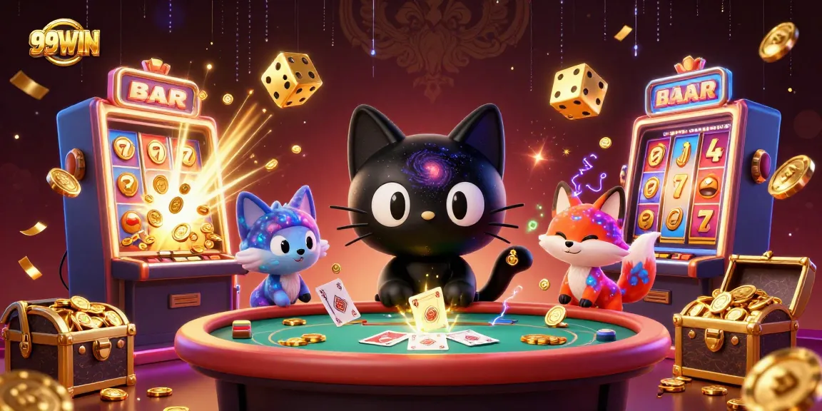 Win big with 99WIN in a vibrant, ultra-detailed cosmic casino game scene.