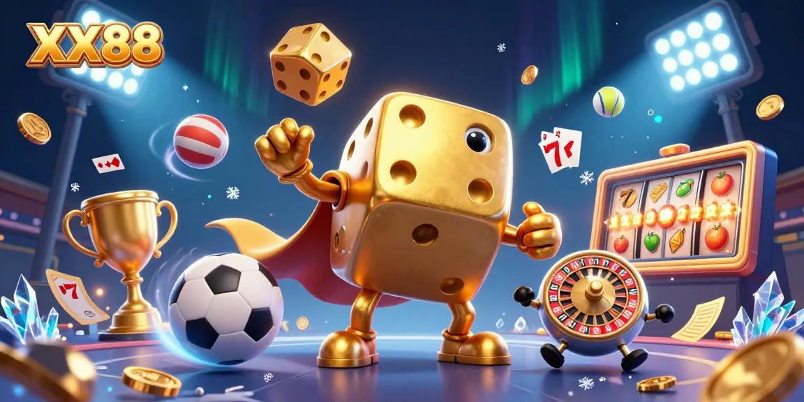 Engage with the lively atmosphere of XX88, featuring a golden dice golem and multiple casino elements.
